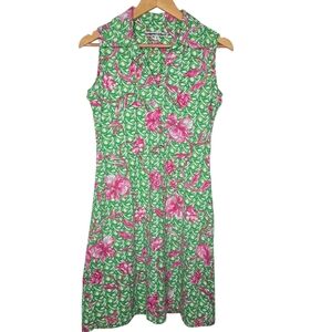 Barbara Gerwit Womens Pink Floral Print Jersey Collared Sleeveless Dress Small